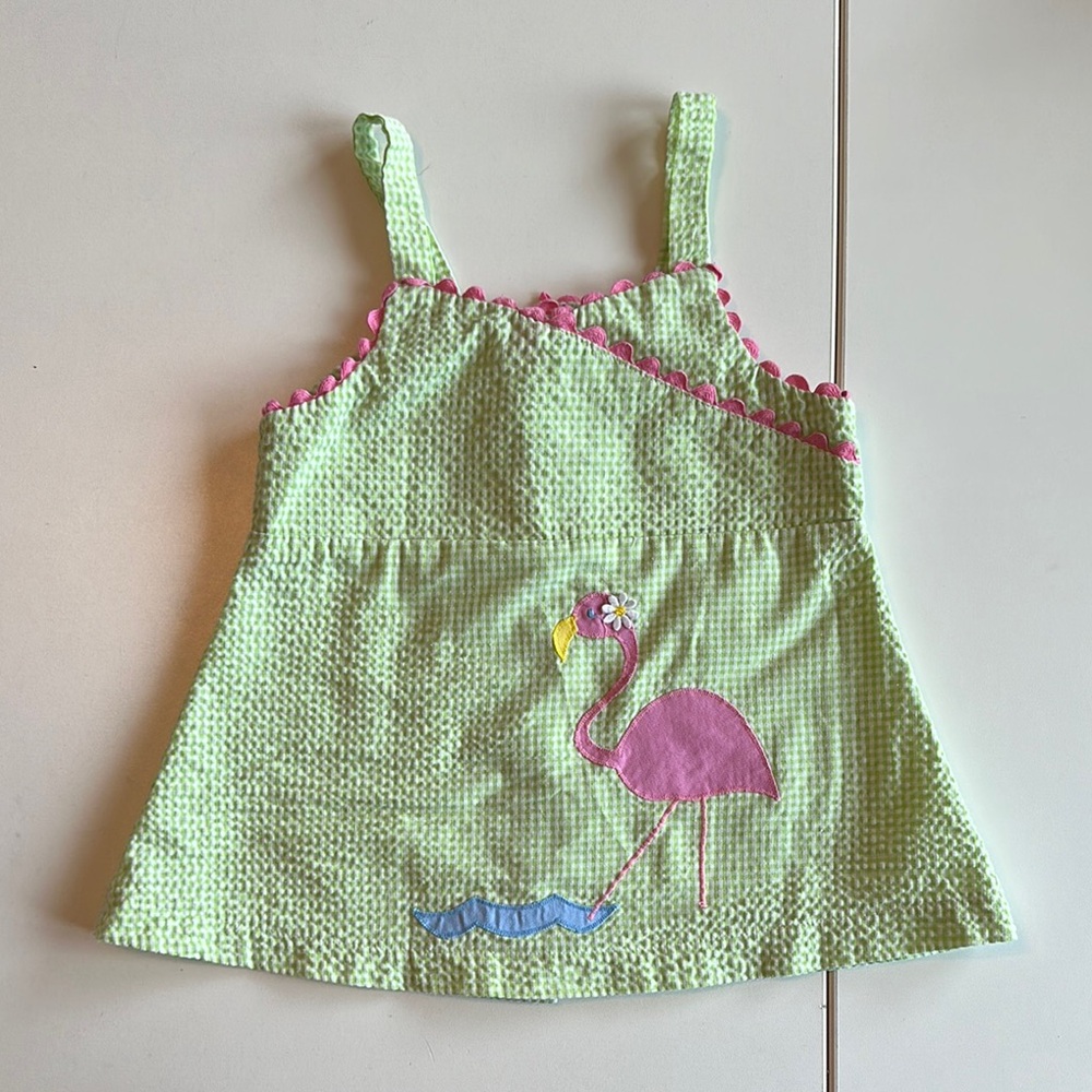 Smocked Green Flamingo Tank Top girls size 4T